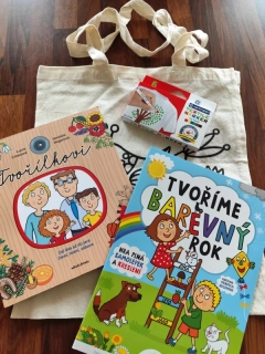 Balíček Rád tvořím ( kniha Tvořílkovi, omalovanková taška dle výběru, fixy na textil, sešit Tvoříme barevný rok )